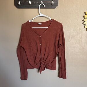 Women's Button-Up Tie Front Top - Rust